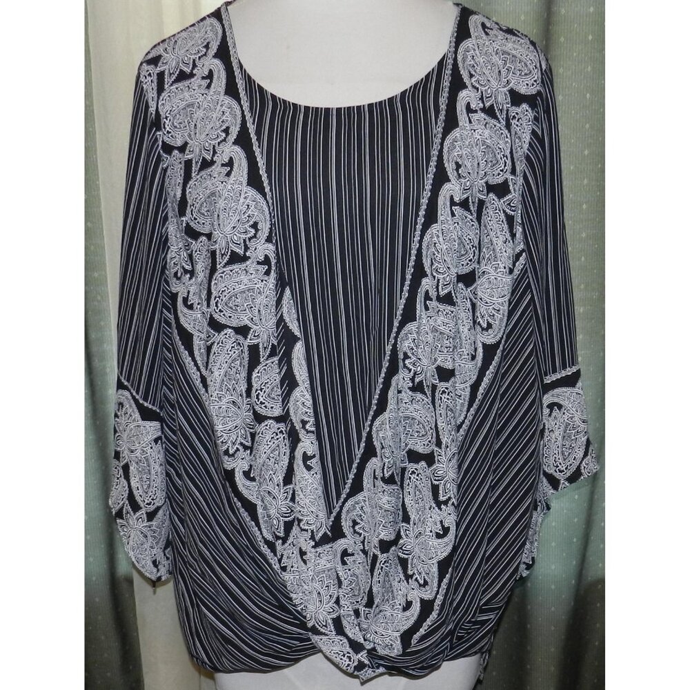 Catherine's size 22w / 24w poly pull over striped lace print plus size women's